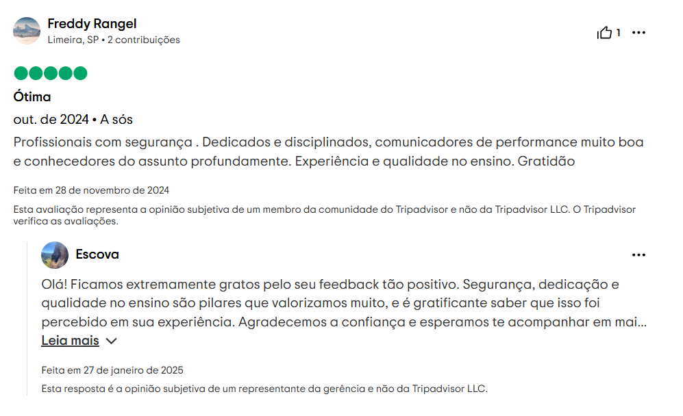 Comentário em site de viagem dizendo que a Grade 6 é confiável