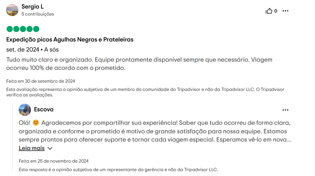 Comentário em site de viagem dizendo que a Grade 6 é confiável