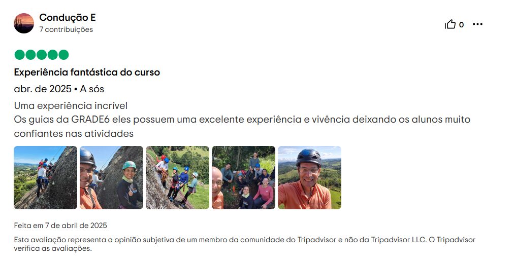 Comentário em site de viagem dizendo que a Grade 6 é confiável