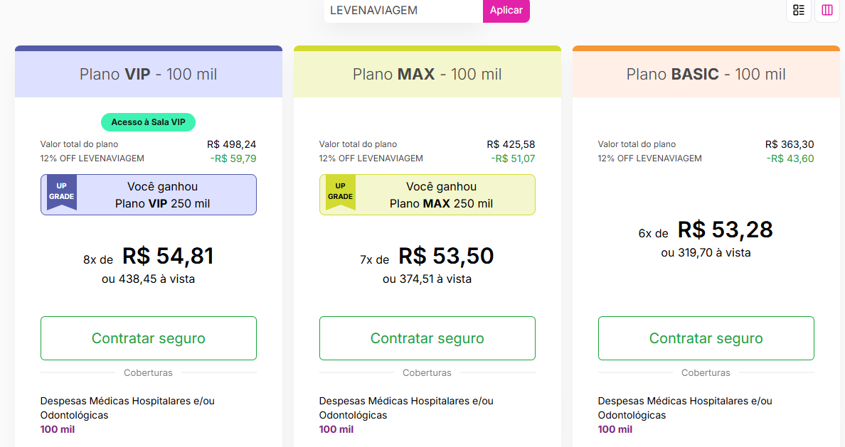 Print com custo de um seguro viagem para o Chile com a Coris Seguro Viagem